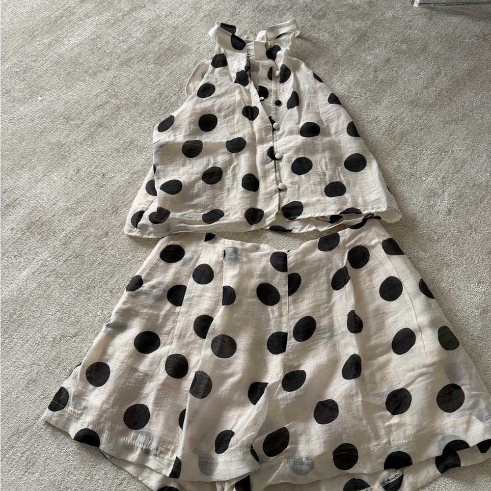 Zara Black and White Polka Dot Shorts Set